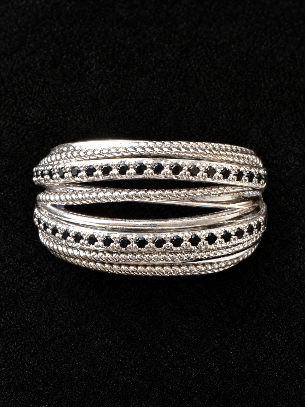 ⚜️ Multi-Band Ring | Crossover Pavé Black Crystal | Size 9 💗